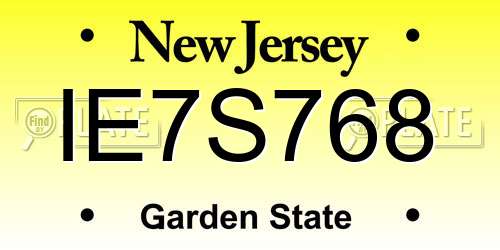 IE7S768 New Jersey License Plate