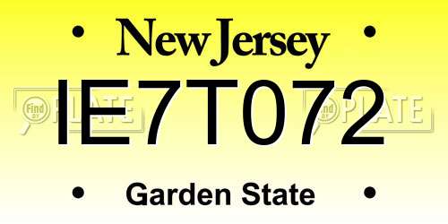 IE7T072 New Jersey License Plate