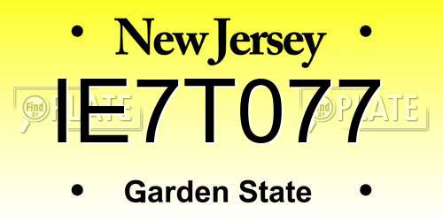 IE7T077 New Jersey License Plate
