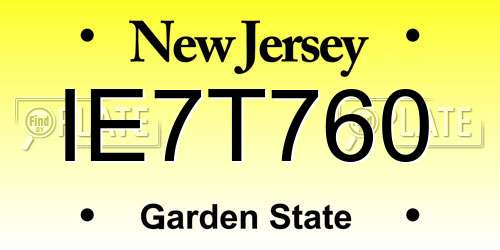 IE7T760 New Jersey License Plate