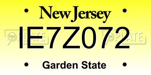IE7Z072 New Jersey License Plate