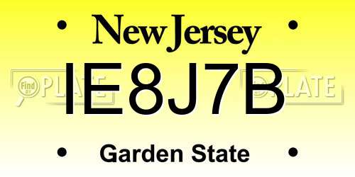 IE8J7B New Jersey License Plate