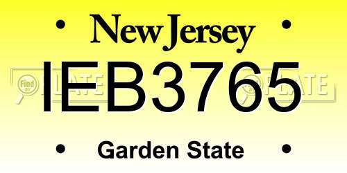 IEB3765 New Jersey License Plate