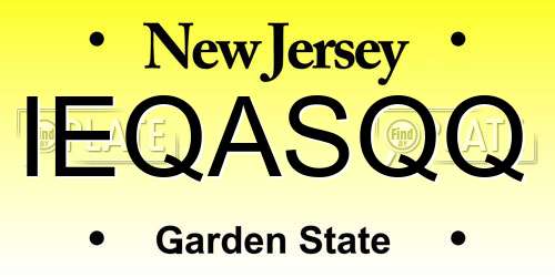 IEQASQQ New Jersey License Plate