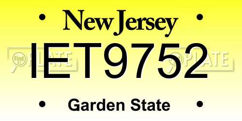IET9752 New Jersey License Plate