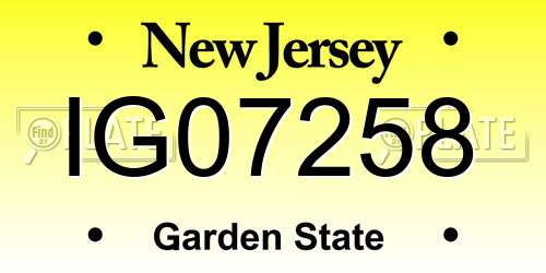 IG07258 New Jersey License Plate
