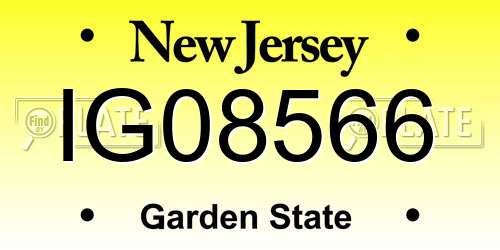 IG08566 New Jersey License Plate