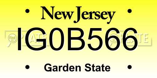 IG0B566 New Jersey License Plate