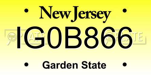IG0B866 New Jersey License Plate