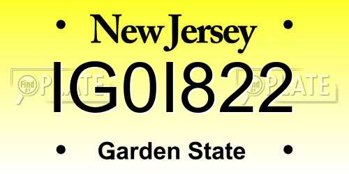 IG0I822 New Jersey License Plate