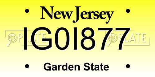 IG0I877 New Jersey License Plate