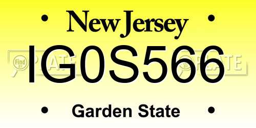 IG0S566 New Jersey License Plate
