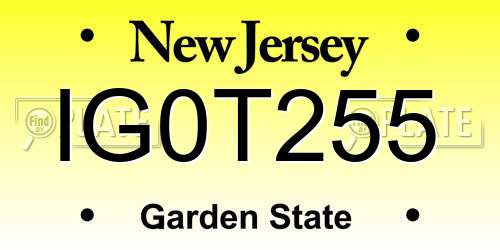 IG0T255 New Jersey License Plate