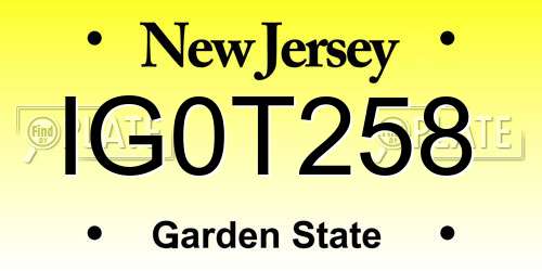 IG0T258 New Jersey License Plate