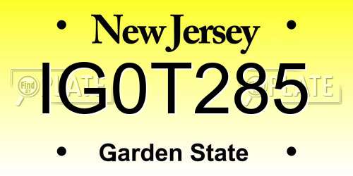 IG0T285 New Jersey License Plate