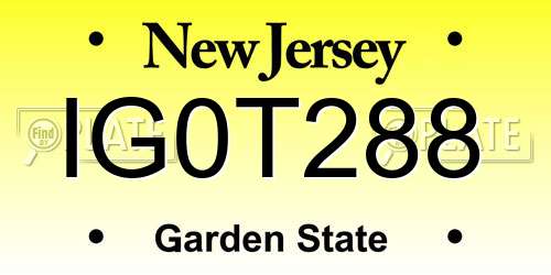 IG0T288 New Jersey License Plate