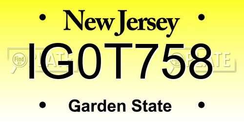 IG0T758 New Jersey License Plate