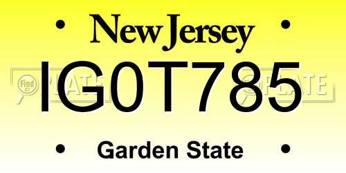 IG0T785 New Jersey License Plate