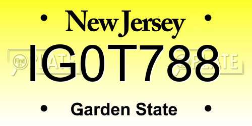 IG0T788 New Jersey License Plate