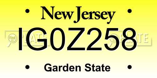 IG0Z258 New Jersey License Plate