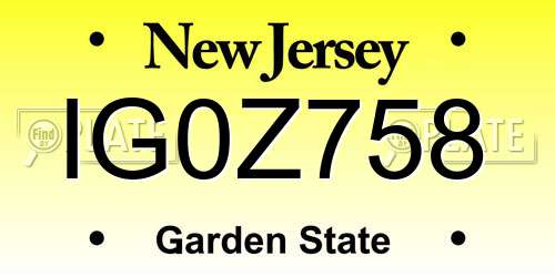 IG0Z758 New Jersey License Plate