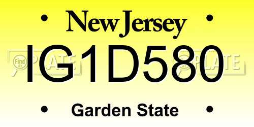 IG1D580 New Jersey License Plate