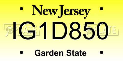 IG1D850 New Jersey License Plate