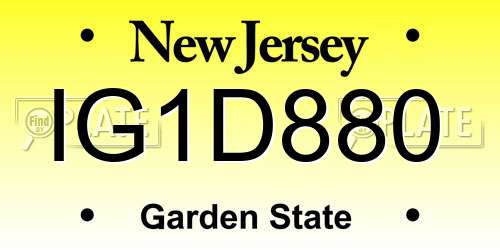 IG1D880 New Jersey License Plate