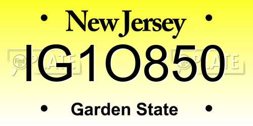 IG1O850 New Jersey License Plate