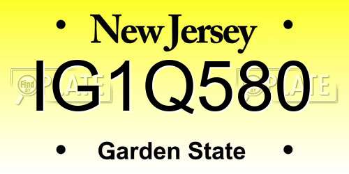 IG1Q580 New Jersey License Plate