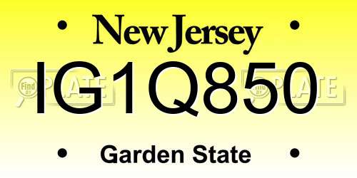 IG1Q850 New Jersey License Plate