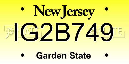 IG2B749 New Jersey License Plate