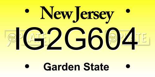 IG2G604 New Jersey License Plate