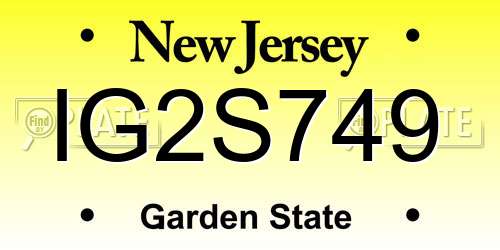 IG2S749 New Jersey License Plate