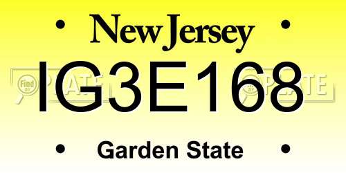 IG3E168 New Jersey License Plate