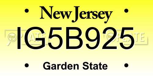IG5B925 New Jersey License Plate