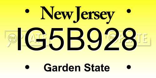 IG5B928 New Jersey License Plate