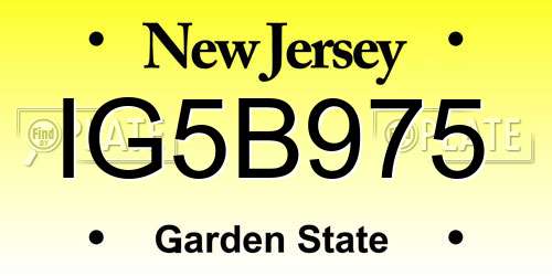 IG5B975 New Jersey License Plate