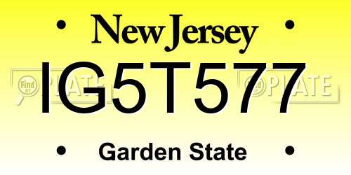 IG5T577 New Jersey License Plate