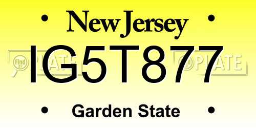 IG5T877 New Jersey License Plate