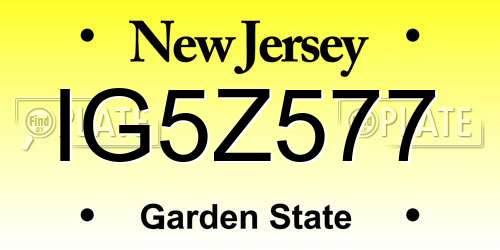 IG5Z577 New Jersey License Plate
