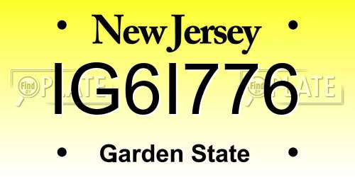 IG6I776 New Jersey License Plate
