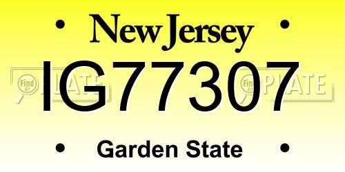 IG77307 New Jersey License Plate