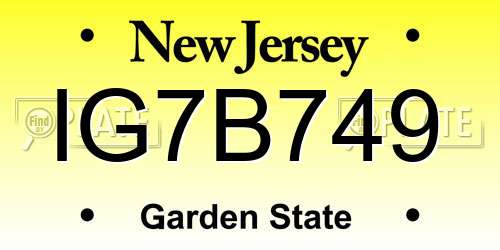 IG7B749 New Jersey License Plate