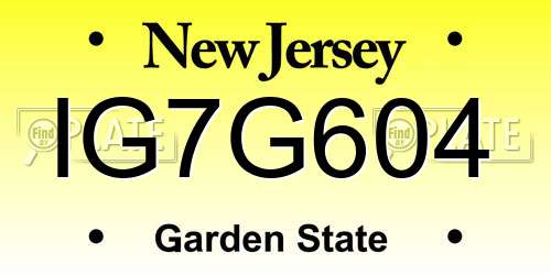 IG7G604 New Jersey License Plate