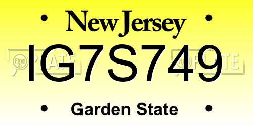 IG7S749 New Jersey License Plate