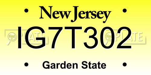 IG7T302 New Jersey License Plate