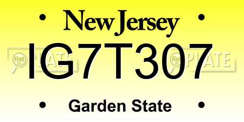 IG7T307 New Jersey License Plate