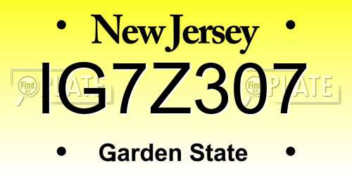 IG7Z307 New Jersey License Plate