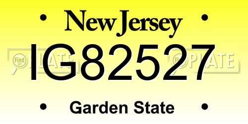 IG82527 New Jersey License Plate